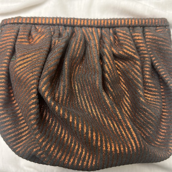 Brown and copper suede puff pouch cosmetic bag by Llani - Picture 8 of 10